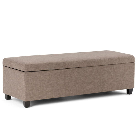 48" Taupe And Dark Brown Faux Leather And Solid Wood Upholstered Storage Bench With Flip Top