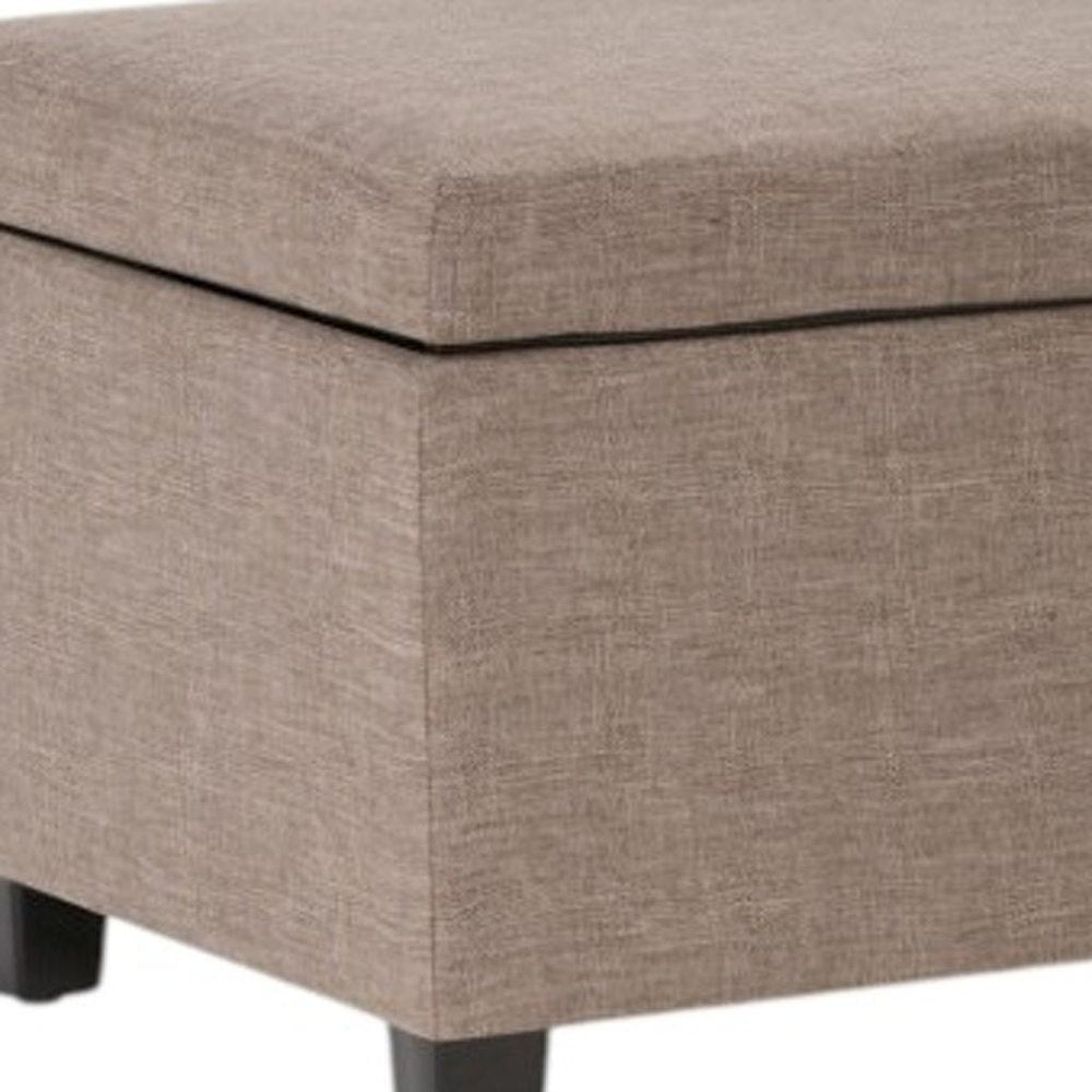 48" Cloud Gray And Dark Brown Faux Linen And Solid Wood Upholstered Storage Bench With Flip Top