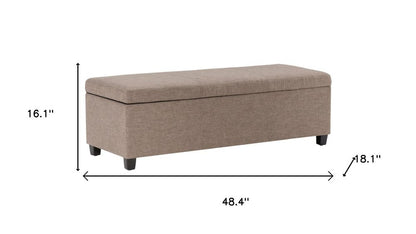 48" Cloud Gray And Dark Brown Faux Linen And Solid Wood Upholstered Storage Bench With Flip Top