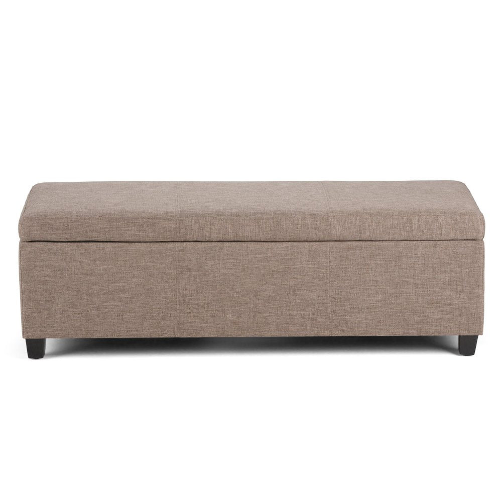 48" Cloud Gray And Dark Brown Faux Linen And Solid Wood Upholstered Storage Bench With Flip Top