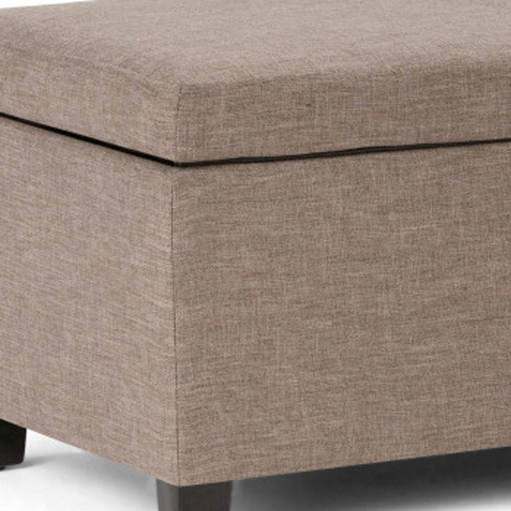48" Cloud Gray And Dark Brown Faux Linen And Solid Wood Upholstered Storage Bench With Flip Top