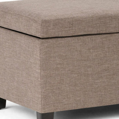 48" Cloud Gray And Dark Brown Faux Linen And Solid Wood Upholstered Storage Bench With Flip Top