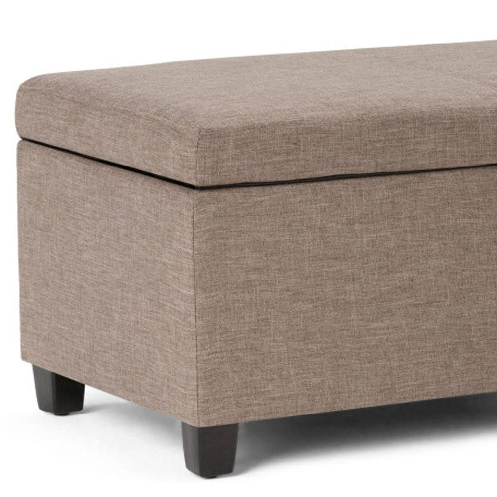 48" Cloud Gray And Dark Brown Faux Linen And Solid Wood Upholstered Storage Bench With Flip Top