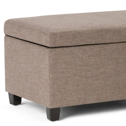 48" Cloud Gray And Dark Brown Faux Linen And Solid Wood Upholstered Storage Bench With Flip Top