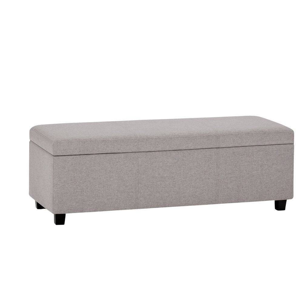 48" Cloud Gray And Dark Brown Faux Linen And Solid Wood Upholstered Storage Bench With Flip Top