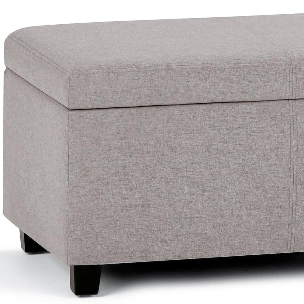 48" Cloud Gray And Dark Brown Faux Linen And Solid Wood Upholstered Storage Bench With Flip Top
