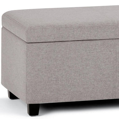 48" Cloud Gray And Dark Brown Faux Linen And Solid Wood Upholstered Storage Bench With Flip Top