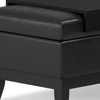 42" Saddle Brown and Dark Brown Tufted Faux Leather and Solid Wood Upholstered Storage Bench With Tray