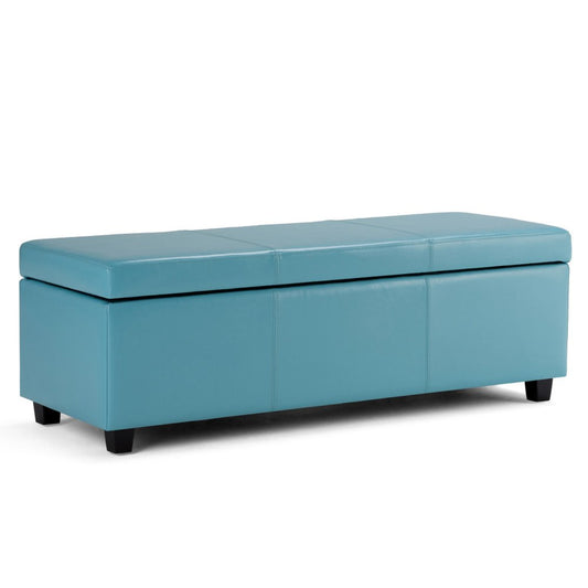48" Aqua And Dark Brown Faux Leather Ottoman With Storage