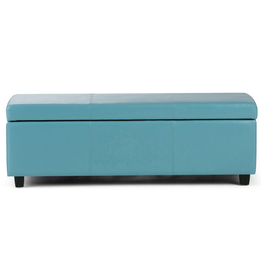 48" Aqua And Dark Brown Faux Leather Ottoman With Storage