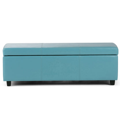 48" Aqua And Dark Brown Faux Leather Ottoman With Storage