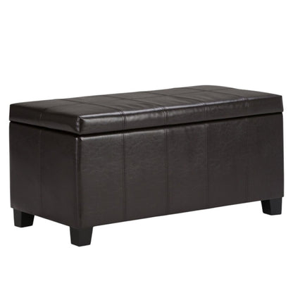 36" Brown Faux Leather And Solid Wood Upholstered Storage Bench With Flip Top