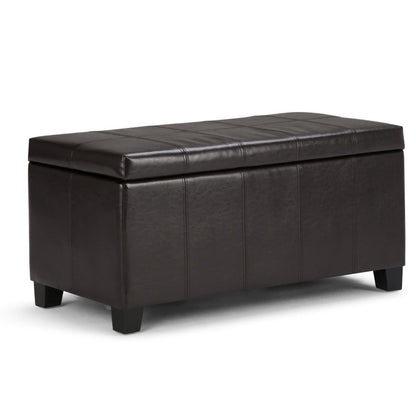 36" Brown Faux Leather And Solid Wood Upholstered Storage Bench With Flip Top