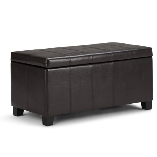 36" Brown Faux Leather And Solid Wood Upholstered Storage Bench With Flip Top