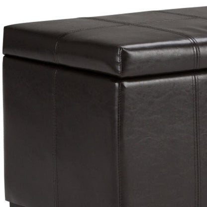 36" Brown Faux Leather And Solid Wood Upholstered Storage Bench With Flip Top