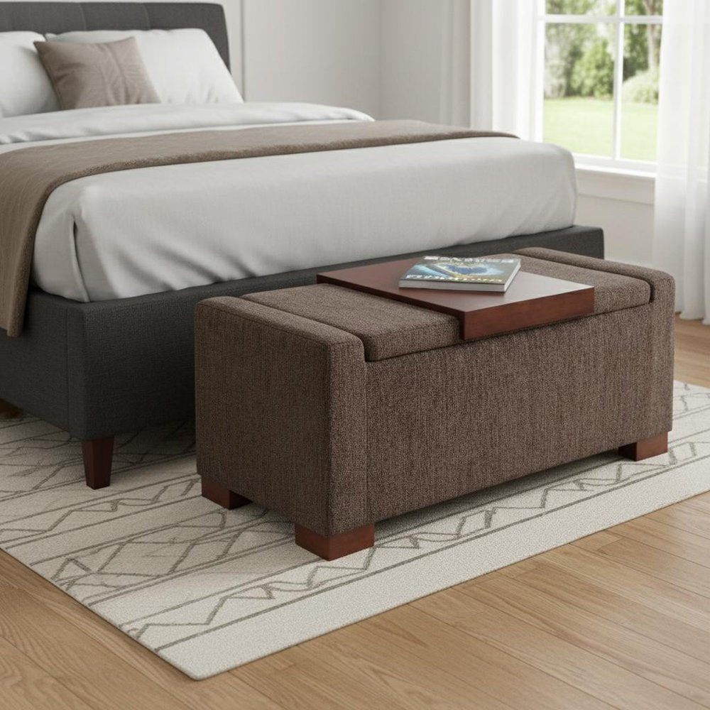 43" Umber And Brown Fabric Ottoman With Storage