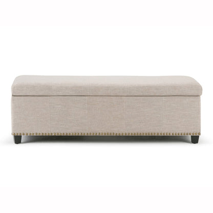 48" Beige And Dark Brown Linen Ottoman With Storage