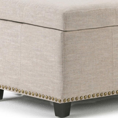 48" Beige And Dark Brown Linen Ottoman With Storage