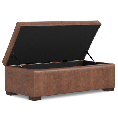 48" Brown And Walnut Faux Leather Ottoman With Storage