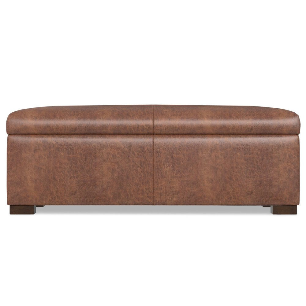 48" Brown And Walnut Faux Leather Ottoman With Storage