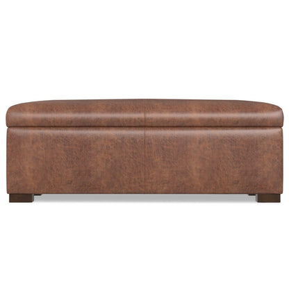 48" Brown And Walnut Faux Leather Ottoman With Storage