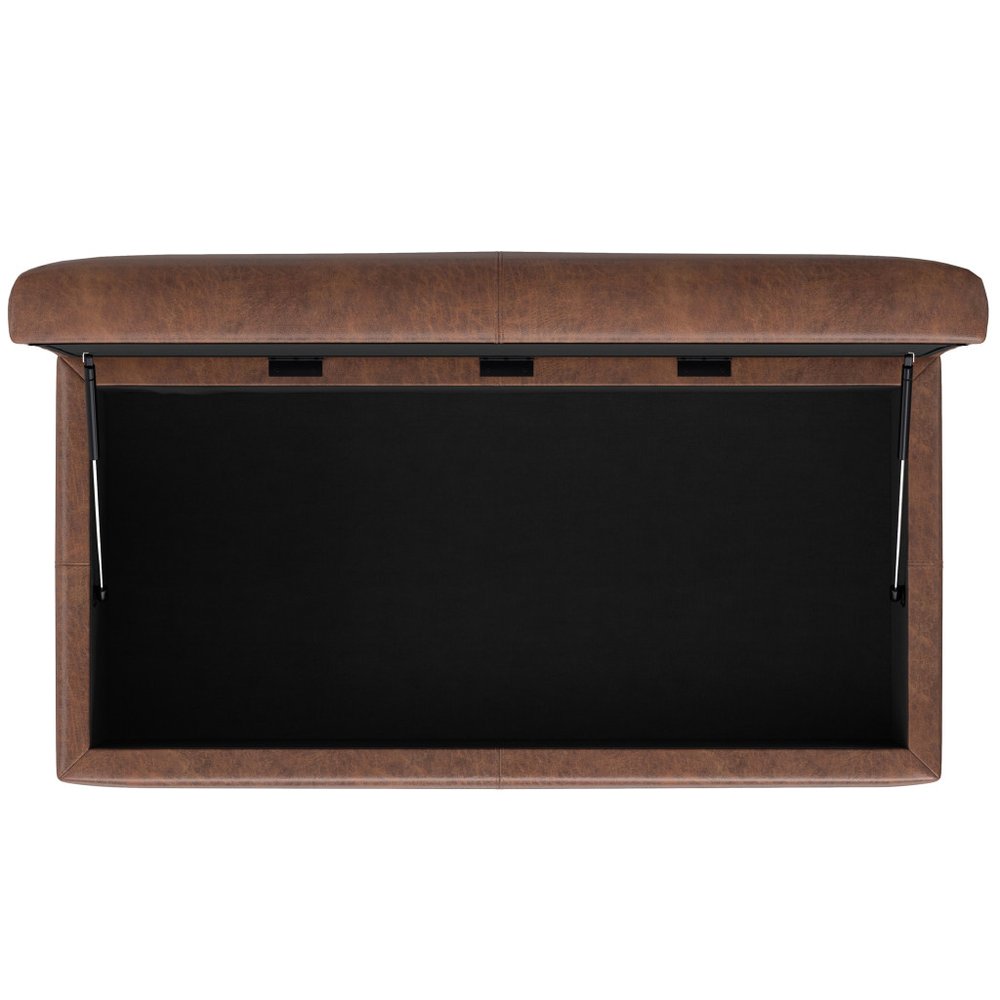 48" Brown And Walnut Faux Leather Ottoman With Storage