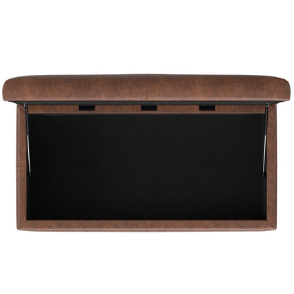 48" Brown And Walnut Faux Leather Ottoman With Storage