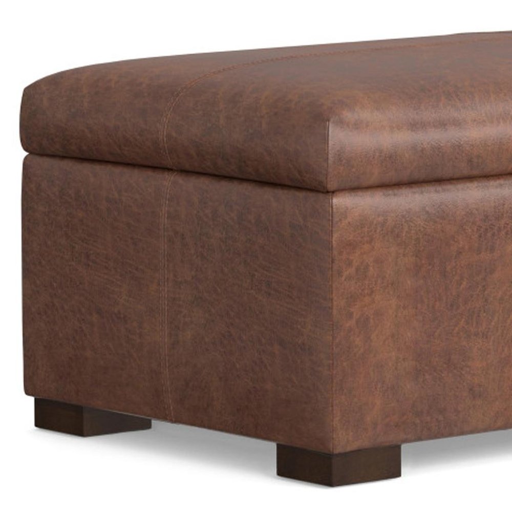48" Brown And Walnut Faux Leather Ottoman With Storage