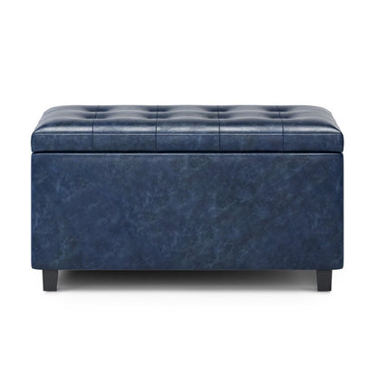 34" Denim Blue And Dark Brown Ottoman With Storage