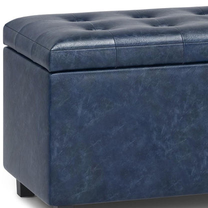 34" Denim Blue And Dark Brown Ottoman With Storage