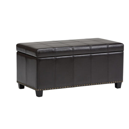 33" Brown and Espresso Faux Leather and Solid Wood Upholstered Storage Bench With Flip Top