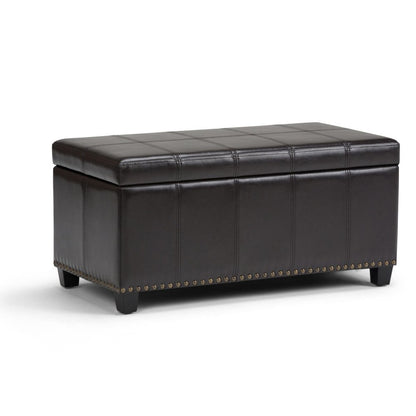 33" Brown and Espresso Faux Leather and Solid Wood Upholstered Storage Bench With Flip Top