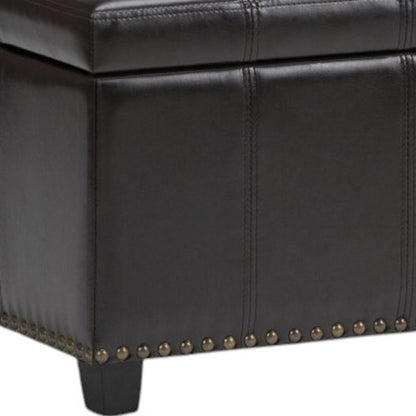 33" Brown and Espresso Faux Leather and Solid Wood Upholstered Storage Bench With Flip Top
