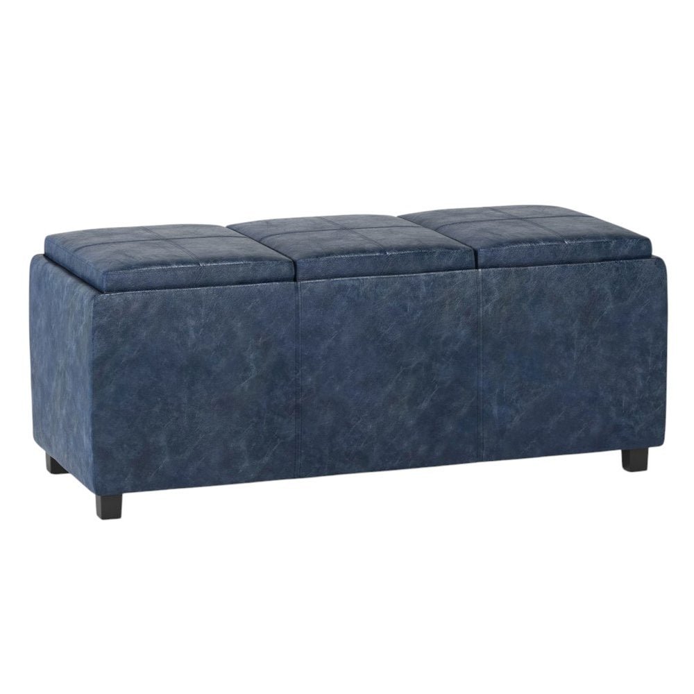 42" Denim Blue And Dark Brown Ottoman With Storage