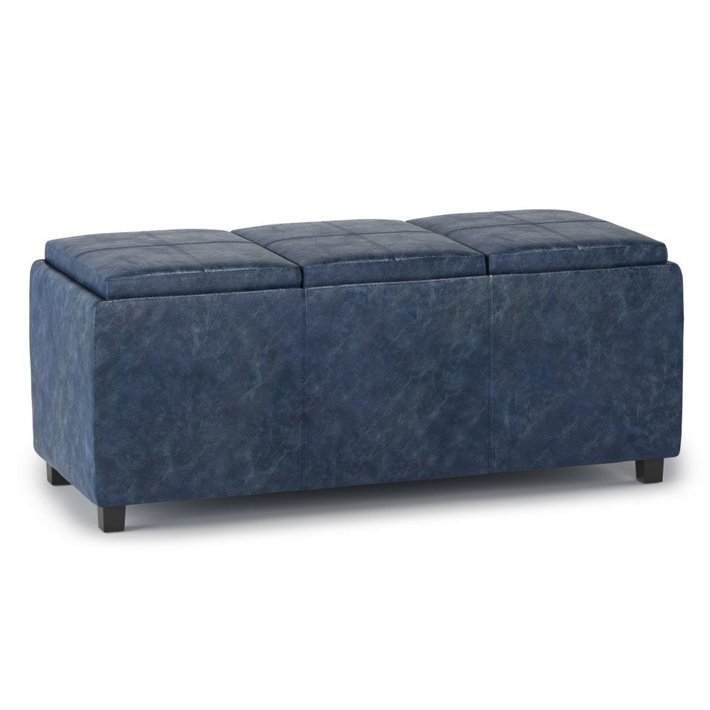 42" Denim Blue And Dark Brown Ottoman With Storage