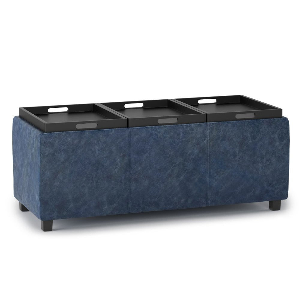 42" Denim Blue And Dark Brown Ottoman With Storage