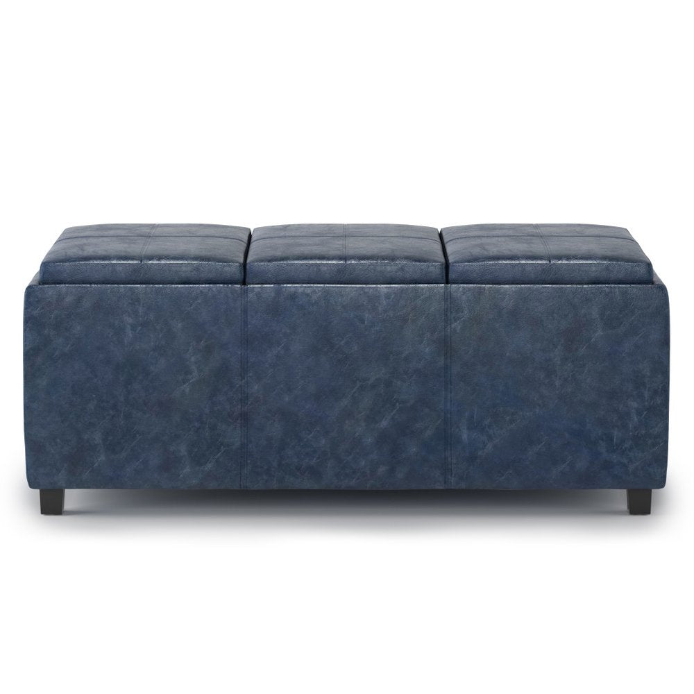 42" Denim Blue And Dark Brown Ottoman With Storage