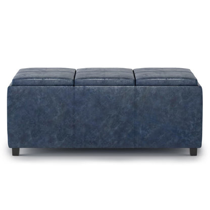 42" Denim Blue And Dark Brown Ottoman With Storage