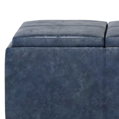 42" Denim Blue And Dark Brown Ottoman With Storage