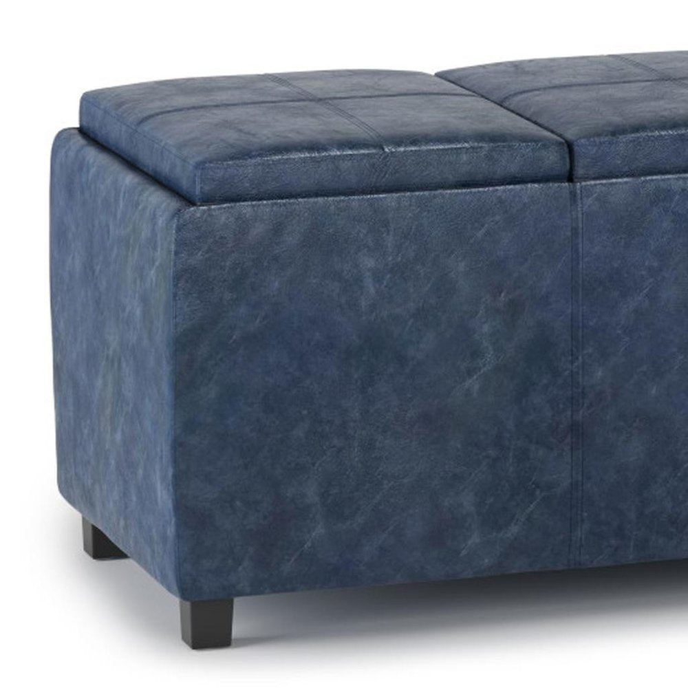 42" Denim Blue And Dark Brown Ottoman With Storage
