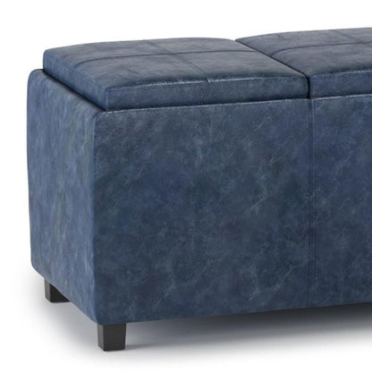 42" Denim Blue And Dark Brown Ottoman With Storage