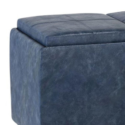 42" Denim Blue And Dark Brown Ottoman With Storage