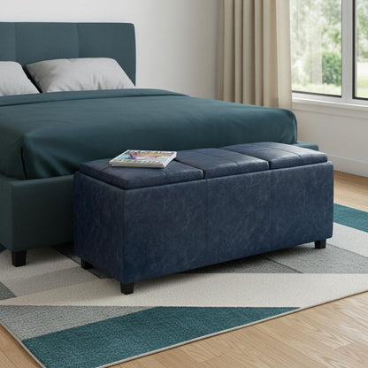 42" Denim Blue And Dark Brown Ottoman With Storage