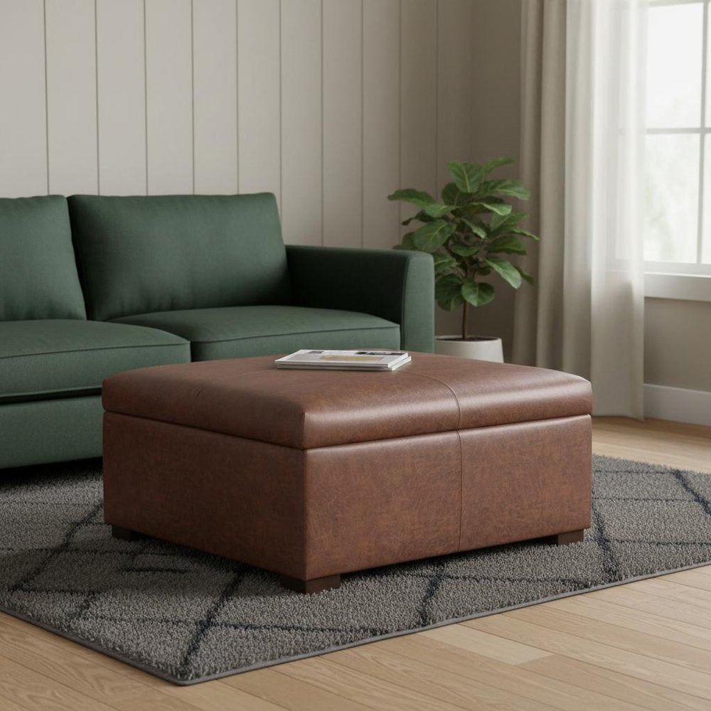 36" Brown And Walnut Ottoman With Storage