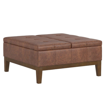 36" Brown And Walnut Tufted Ottoman With Storage