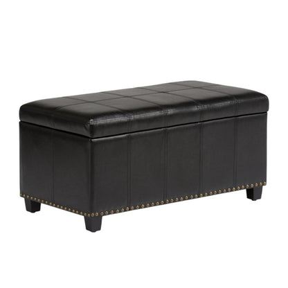 33" Brown and Espresso Faux Leather and Solid Wood Upholstered Storage Bench With Flip Top