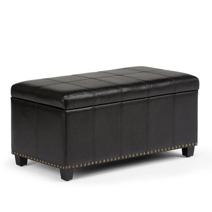 33" Brown and Espresso Faux Leather and Solid Wood Upholstered Storage Bench With Flip Top