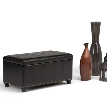 33" Brown and Espresso Faux Leather and Solid Wood Upholstered Storage Bench With Flip Top