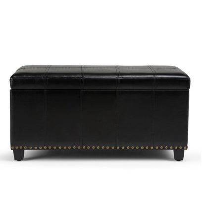 33" Brown and Espresso Faux Leather and Solid Wood Upholstered Storage Bench With Flip Top