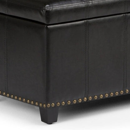33" Brown and Espresso Faux Leather and Solid Wood Upholstered Storage Bench With Flip Top